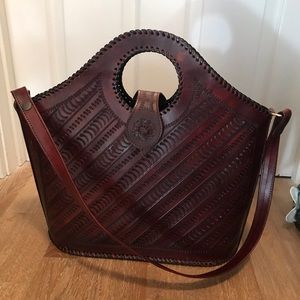 Burgundy Tooled Leather Bag